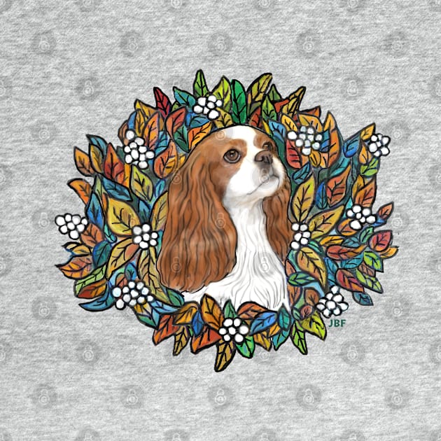 Blenheim Cavalier  King Charles Spaneil in an Autuum Garden (Portrait) by Dogs Galore and More